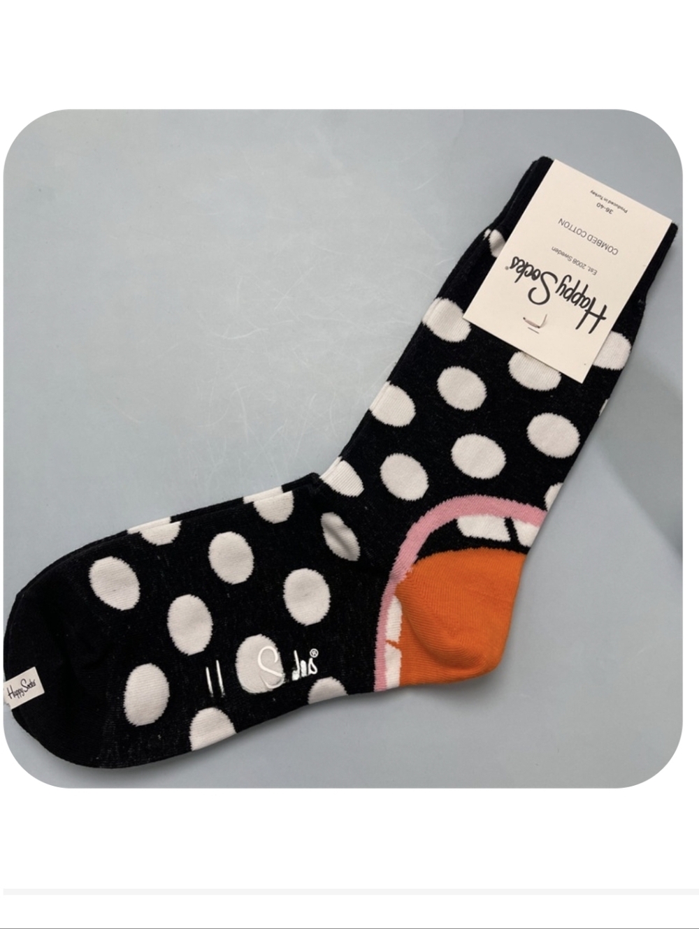 Happy Socks Black White Polka Dot Crew Socks